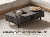 Coffee Table with Storage, Living Room Table with Slatted Tambour Sliding Doors and Foot Pads, T3398P377894