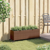 ZNTS Garden Planter with Wheels and 3 Pots Brown 107x32x38 cm Poly Rattan 366420