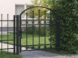 Fence Gate ASSEN with Arched Top Steel 100x125 cm Black 143085
