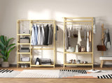 Bamboo Garment Rack, Clothes Rack with Storage Shelf, Hanging Rail and Side Hooks for Entryway, T3398P329489