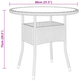 Garden Table 80x75 cm Tempered Glass and Poly Rattan Brown 310605
