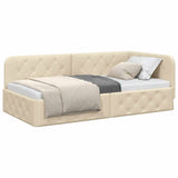 Corner Bed Frame with Headboard Cream 90 x 200 cm Fabric 42016501