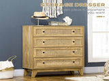 Storage Cabinet, 4-Drawer Unit with Rattan Element for Bedroom, Living Room, 80cmx35cmx95cm, Wood T3398P344151