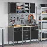 Work Cabinet with Drawer 7 pcs Black Engineered Wood and Steel 3321442