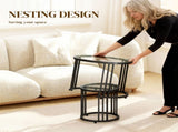 Round Coffee Tables Set of 2, Nesting Tables with Tempered Glass Top and Steel Frame, Black T3398P423876