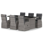 ZNTS 7 Piece Garden Dining Set with Cushions Grey Poly Rattan 3095253