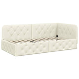 Corner Bed Frame with Headboard Cream 90 x 200 cm Velvet 42016540