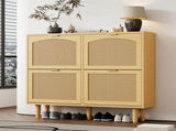 4-Drawer Narrow Rattan Shoe Cabinet, Farmhouse Slim Shoe Storage Cabinet, Space-Saving Storage for N896P437306O