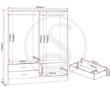 ZNTS Nevada 4 Door 2 Drawer Mirrored Wardrobe Bedroom Set 100-108-038