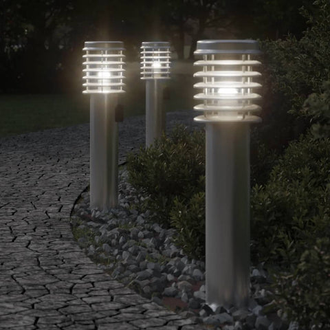 ZNTS Outdoor Floor Lamps with Outlet 3pcs Silver 60 cm Stainless Steel 4006374