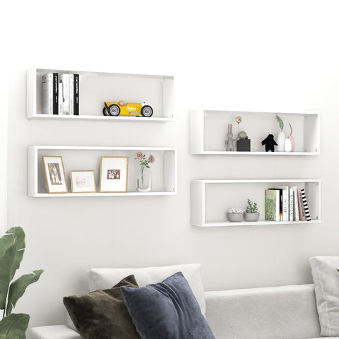 Wall Cube Shelf 4 pcs White 80x15x26.5 cm Engineered Wood 807107