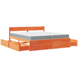 Bed with Drawers and Mattress Wax Brown 200x200 cm Solid Wood Pine 3281888