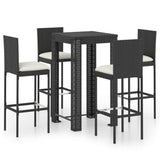 5 Piece Garden Bar Set with Cushions Poly Rattan Black 3095404