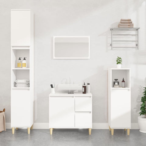 ZNTS 3 Piece Bathroom Cabinet Set White Engineered Wood 3185535