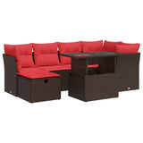 7 Piece Garden Sofa Set with Cushions Brown Poly Rattan Acacia 3327784