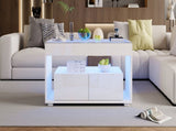 High Gloss Coffee with Open Storage, LED lights, Centre with glass tabletop, Sofa Side N605P368345W