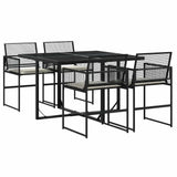 5 Piece Garden Dining Set with Cushions Black Poly Rattan 3295023
