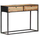 Console Table 100x35x75 cm Rough Mango Wood and Natural Cane 323145