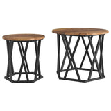 Side Table 2 pcs Reclaimed Wood Engineered Wood and Steel 868247