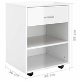Rolling Cabinet High Gloss White 46x36x59 cm Engineered Wood 808473