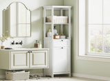 Tall Bathroom Cabinet, with Laundry Basket - White T3398P378059