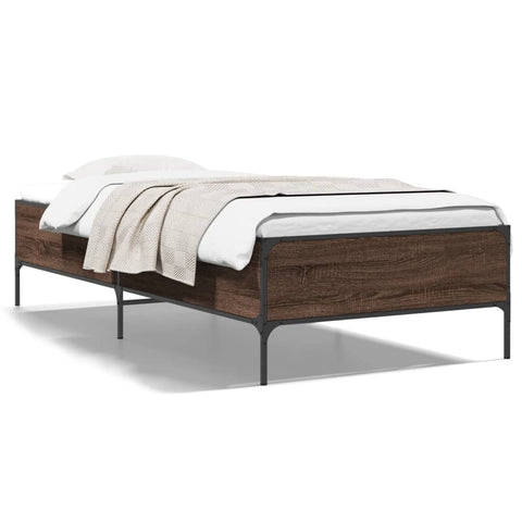 ZNTS Bed Frame Brown Oak 100x200 cm Engineered Wood and Metal 844965