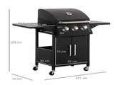 3 Burner Gas BBQ Grill Outdoor Portable Barbecue Trolley w/ Warming Rack, Side Shelves, Storage T3398P324015