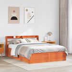 ZNTS Bed Frame with Headboard Wax Brown 140x200 cm Solid Wood Pine 3307085