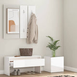 Hallway Furniture Set High Gloss White Engineered Wood 3082059