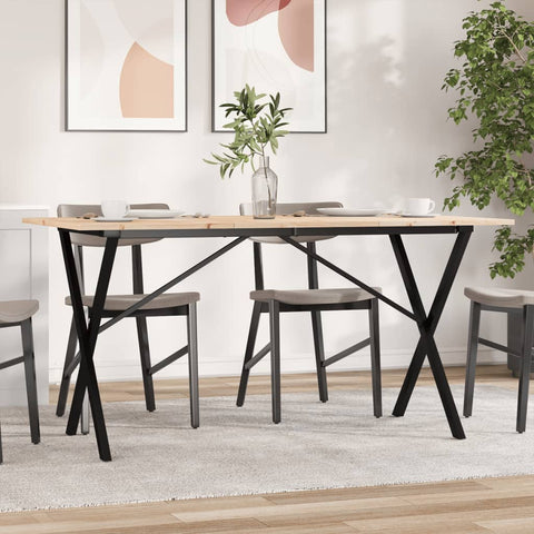 ZNTS Dining Table X-Frame 160x80x75 cm Solid Wood Pine and Steel 3282699