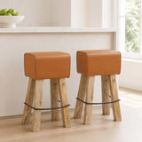 Bar Stool 2 pcs Brown 44 x 33 x 74 cm Real Leather 42042122