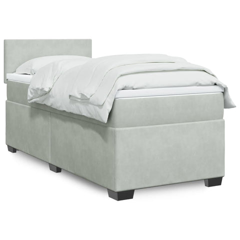 ZNTS Box Spring Bed with Mattress Light Grey 90x200 cm Velvet 3286204