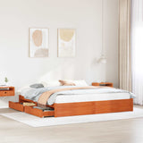 Bed Frame with Drawer Wax Brown 200 x 200 cm Solid Pine Wood 3422721