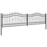Fence Gate with Spear Top with Lock Grey 404 x 100 cm Steel 42009048