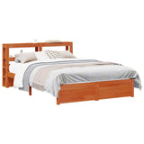 Bed Frame with Headboard with Storage Wax Brown Solid Pine Wood 3423793