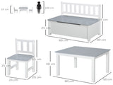 4-Piece Kids Table and Chair Set with 2 Wooden Chairs, 1 Storage Bench, and Interesting Modern T3398P347691