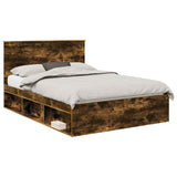 Bed Frame Smoked Oak 135 x 190 cm Solid Pine Wood 3411023
