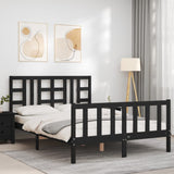 ZNTS Bed Frame with Headboard Black 140x190 cm Solid Wood 3191955