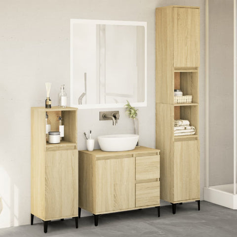 ZNTS 3 Piece Bathroom Furniture Set Sonoma Oak Engineered Wood 3282654