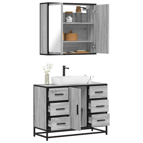 ZNTS 2 Piece Bathroom Furniture Set Grey Sonoma Engineered Wood 3300903