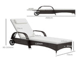 Brown Rattan Sun Lounger w/ Adjustable Steel Frame,200Lx73Wx56-103H cm T3398P318556