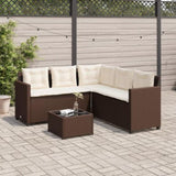 Garden Sofa with Table and Cushions L-Shaped Brown Poly Rattan 369040