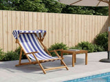 Deck Chair 3 Position Solid Eucalyptus Wood Blue and White 42024891