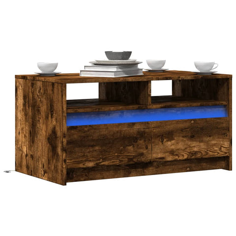 ZNTS Coffee Table with LED Lights Smoked Oak Engineered Wood 851995