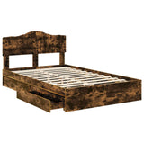 Storage Bed with Drawer Smoked Oak 135 x 190 cm Engineered Wood 3413107