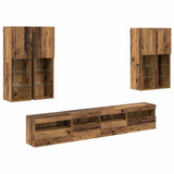 TV Wall Cabinet Set with LED Lights with LED 7 pcs Old Wood 3402794