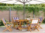 Folding Garden Chairs 4 pcs Blue and White Fabric and Solid Wood 3214589