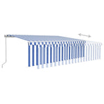 ZNTS Manual Retractable Awning with Blind&LED 5x3m Blue&White 3069341