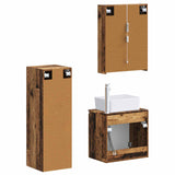 Bathroom Furniture Set 4 pcs Old Wood Engineered Wood and Glass 3407453