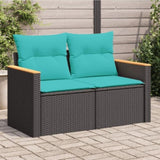Garden Sofa with Cushions 2-Seater Black Poly Rattan 366035